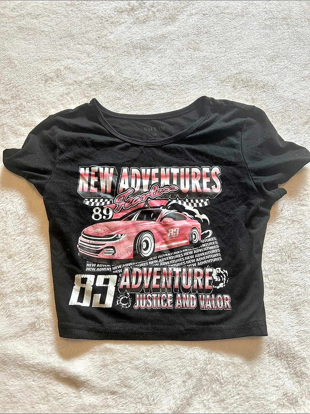 SHEIN Graphic Short Sleeve Tee in Black & Pink